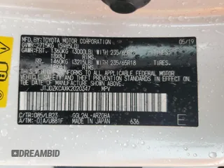 2019 Lexus RX 350L Premium with VIN JTJDZKCAXK2020347, listed as a Copart auction lot 83216684 with 74,216 mi miles and Salvage title. Bid and sale history available at DreamBid. Image 15.