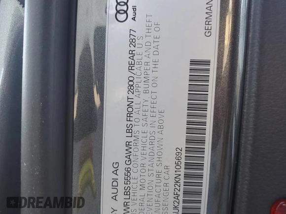 2019 Audi A6 Premium with VIN WAUK2AF22KN105692, listed as a Copart auction lot 75310904 with 101,202 mi miles and Salvage Title. Bid and sale history available at carsss.com. Image 12.