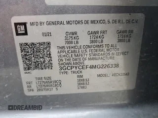 2021 Chevrolet Silverado 1500 Custom Trail Boss with VIN 3GCPYCEF4MG226338, listed as a Copart auction lot 49102115 with 76,117 mi miles and Salvage Title. Bid and sale history available at DreamBid. Image 12.