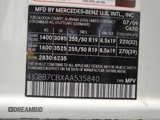 2010 Mercedes-Benz M 550 with VIN 4JGBB7CBXAA535840, listed as a Copart auction lot 69660384 with 145,259 mi miles and Non Repairable. Bid and sale history available at DreamBid. Image 13.