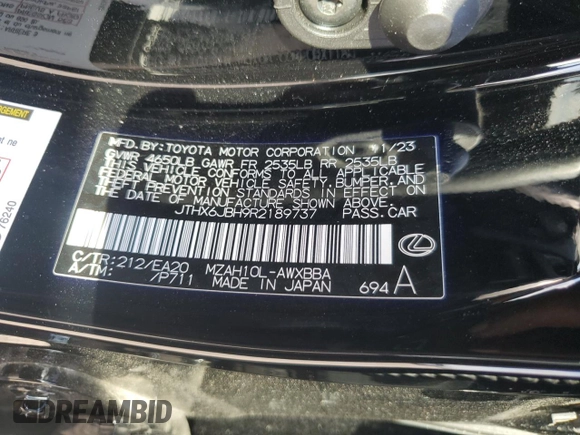 2024 Lexus UX with VIN JTHX6JBH9R2189737, listed as a Copart auction lot 77551214 with 0 mi miles and Salvage Title. Bid and sale history available at carsss.com. Image 13.