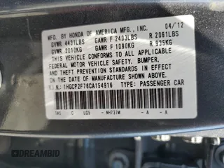 2012 Honda Accord EX z VIN 1HGCP2F76CA154916, wystawiony jako Copart lot #61509015 z przebiegiem 178 821 mil mil oraz Szkoda całkowita • Salvage title. Historia ofert i sprzedaży dostępna na DreamBid. Obrazek 13.