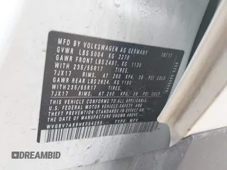 2017 Volkswagen Tiguan S z VIN WVGBV7AX8HK054298, wystawiony jako IAAI lot #42059711 z przebiegiem 89 686 mil mil oraz . Historia ofert i sprzedaży dostępna na DreamBid. Obrazek 9.