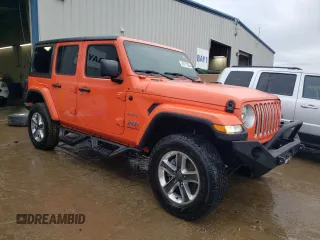 2018 Jeep Wrangler Unlimited Sahara z VIN 1C4HJXEG3JW248594, wystawiony jako Copart lot #46171035 z przebiegiem 78 979 mil mil oraz Szkoda całkowita • Salvage title. Historia ofert i sprzedaży dostępna na DreamBid. Obrazek 4.