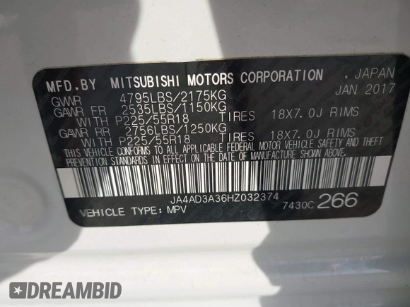 2017 Mitsubishi Outlander SE with VIN JA4AD3A36HZ032374, listed as a IAAI auction lot 42108810 with 89,034 mi miles and . Bid and sale history available at DreamBid. Image 9.