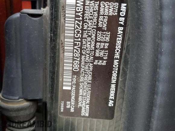 2015 BMW i3 z VIN WBY1Z2C51FV287680, wystawiony jako Copart lot #49615385 z przebiegiem 60 510 mil mil oraz Szkoda całkowita • Salvage title. Historia ofert i sprzedaży dostępna na DreamBid. Obrazek 13.