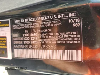 2019 Mercedes-Benz C 300 with VIN 55SWF8DB4KU288353, listed as a Copart auction lot 54496645 with Not provided miles and Salvage title. Bid and sale history available at DreamBid. Image 12.