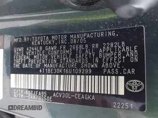 2006 Toyota Camry STD z VIN 4T1BE30K16U109299, wystawiony jako IAAI lot #42305401 z przebiegiem 300 503 mil mil oraz . Historia ofert i sprzedaży dostępna na DreamBid. Obrazek 9.