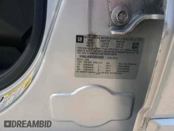 2013 Chevrolet Captiva Sport LTZ with VIN 3GNAL4EKXDS634385, listed as a Copart auction lot 78938004 with 151,633 mi miles and Salvage Title. Bid and sale history available at DreamBid. Image 15.
