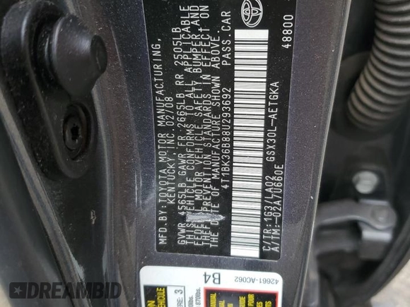 2008 Toyota Avalon XL z VIN 4T1BK36B88U293692, wystawiony jako Copart lot #55446035 z przebiegiem 182 008 mil mil oraz Szkoda całkowita • Salvage title. Historia ofert i sprzedaży dostępna na DreamBid. Obrazek 12.