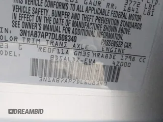 2013 Nissan Sentra S with VIN 3N1AB7AP7DL608340, listed as a IAAI auction lot 41864052 with Not Provided miles and . Bid and sale history available at DreamBid. Image 9.
