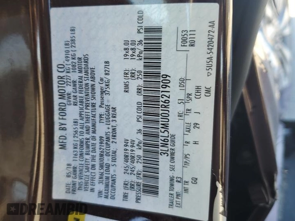2018 Lincoln MKZ Hybrid Reserve with VIN 3LN6L5MU0JR621909, listed as a Copart auction lot 79300344 with 97,065 mi miles and Salvage title. Bid and sale history available at DreamBid. Image 12.