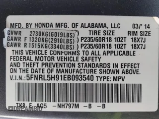 2014 Honda Odyssey Touring with VIN 5FNRL5H91EB093540, listed as a IAAI auction lot 41887412 with 202,076 mi miles and . Bid and sale history available at DreamBid. Image 9.