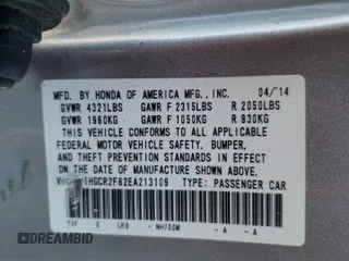 2014 Honda Accord Sedan EX-L with VIN 1HGCR2F82EA213109, listed as a Copart auction lot 54294225 with Not Provided miles and Salvage Title. Bid and sale history available at carsss.com. Image 12.
