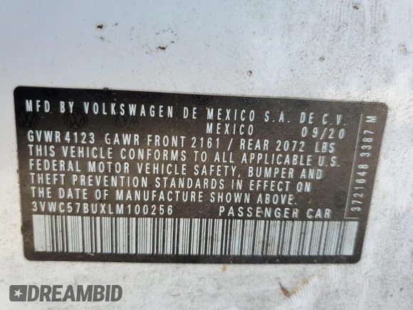 2020 Volkswagen Jetta S z VIN 3VWC57BUXLM100256, wystawiony jako Copart lot #57887095 z przebiegiem 96 731 mil mil oraz Szkoda całkowita • Salvage title. Historia ofert i sprzedaży dostępna na DreamBid. Obrazek 12.