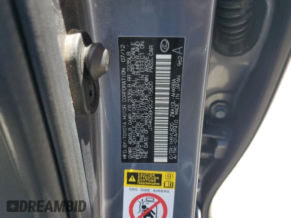 2012 Lexus CT 200h z VIN JTHKD5BH2C2115820, wystawiony jako Copart lot #54248125 z przebiegiem 246 440 mil mil oraz Szkoda całkowita • Salvage title. Historia ofert i sprzedaży dostępna na DreamBid. Obrazek 13.