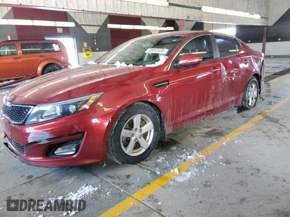 2015 Kia Optima LX with VIN 5XXGM4A78FG435796, listed as a Copart auction lot 45652035 with 160,528 mi miles and Salvage Title. Bid and sale history available at carsss.com. Image 1.