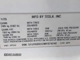 2021 Tesla Model Y Long Range with VIN 5YJYGDEE2MF074246, listed as a IAAI auction lot 40456971 with 94,527 mi miles. Bid and sale history available at carsss.com. Image 9.