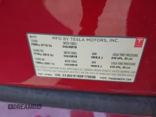 2017 Tesla Model S 60 z VIN 5YJSA1E18HF178698, wystawiony jako IAAI lot #42627397 z przebiegiem 87 301 mil mil oraz . Historia ofert i sprzedaży dostępna na DreamBid. Obrazek 9.