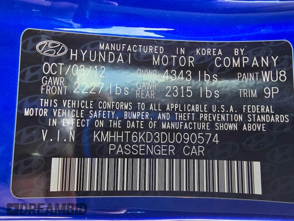 2013 Hyundai Genesis Coupe Premium z VIN KMHHT6KD3DU090574, wystawiony jako Copart lot #57272205 z przebiegiem 129 705 mil mil oraz Tytuł czysty. Historia ofert i sprzedaży dostępna na DreamBid. Obrazek 10.