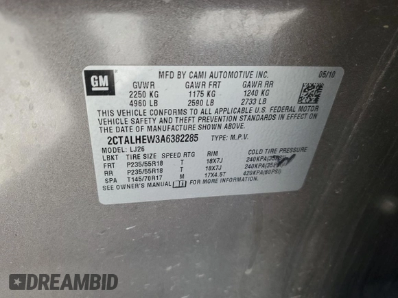 2010 GMC Terrain SLT-2 with VIN 2CTALHEW3A6382285, listed as a Copart auction lot 87688835 with 143,311 mi miles and Salvage Title. Bid and sale history available at carsss.com. Image 13.