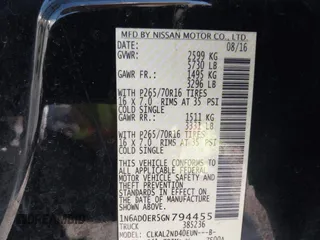 2016 Nissan Frontier SV with VIN 1N6AD0ER5GN794455, listed as a IAAI auction lot 42520541 with 67,377 mi miles and . Bid and sale history available at DreamBid. Image 9.