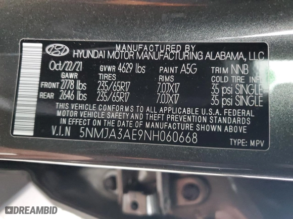 2022 Hyundai Tucson SE with VIN 5NMJA3AE9NH060668, listed as a Copart auction lot 84890974 with 70,010 mi miles and Salvage Title. Bid and sale history available at carsss.com. Image 13.