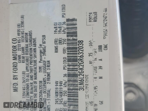 2016 Lincoln MKZ with VIN 3LN6L2GK2GR632038, listed as a Copart auction lot 86436164 with Not Provided miles and Salvage Title. Bid and sale history available at DreamBid. Image 12.