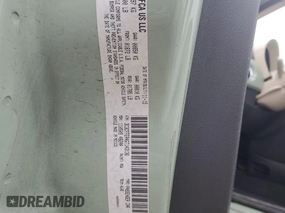 2016 FIAT 500 Lounge z VIN 3C3CFFER4GT143136, wystawiony jako Copart lot #58637325 z przebiegiem 68 761 mil mil oraz Szkoda całkowita • Salvage title. Historia ofert i sprzedaży dostępna na DreamBid. Obrazek 12.