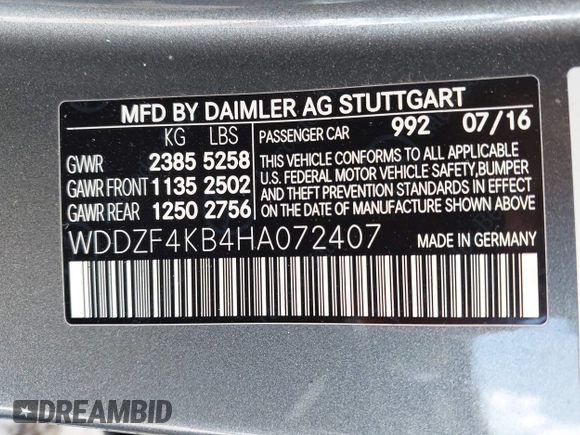 2017 Mercedes-Benz E 300 Luxury with VIN WDDZF4KB4HA072407, listed as a IAAI auction lot 42561870 with 106,900 mi miles and . Bid and sale history available at DreamBid. Image 9.