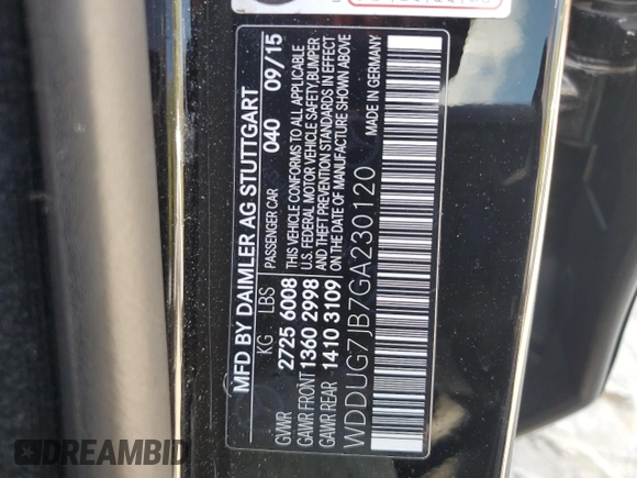 2016 Mercedes-Benz S-Class AMG S 63 with VIN WDDUG7JB7GA230120, listed as a Copart auction lot 70949214 with 112,697 mi miles and Salvage Title. Bid and sale history available at carsss.com. Image 14.