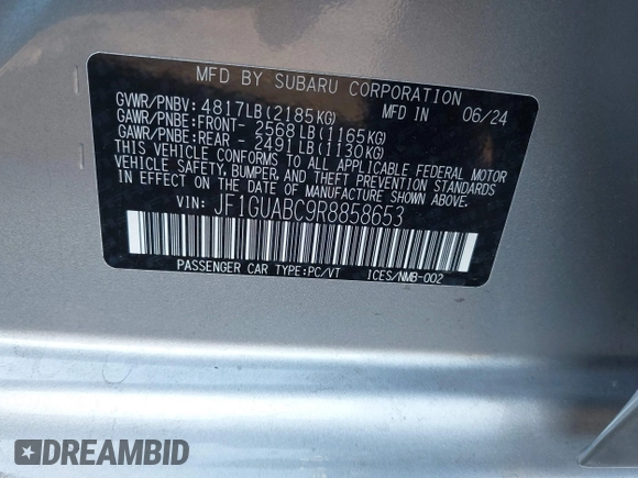 2024 Subaru Impreza z VIN JF1GUABC9R8858653, wystawiony jako IAAI lot #41079258 z przebiegiem 1 073 mil mil oraz . Historia ofert i sprzedaży dostępna na DreamBid. Obrazek 9.
