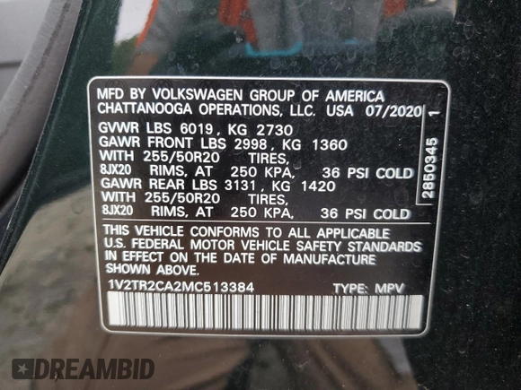 2021 Volkswagen Atlas SEL Premium z VIN 1V2TR2CA2MC513384, wystawiony jako Copart lot #56565305 z przebiegiem 61 815 mil mil oraz Szkoda całkowita • Salvage title. Historia ofert i sprzedaży dostępna na DreamBid. Obrazek 13.