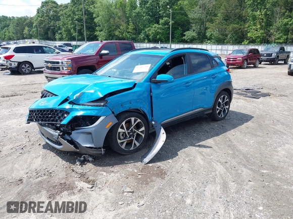 2022 Hyundai Kona Limited with VIN KM8K53A31NU897927, listed as a IAAI auction lot 42263754 with 57,916 mi miles and . Bid and sale history available at DreamBid. Image 2.