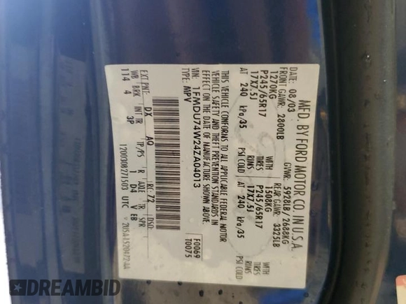 2004 Ford Explorer Eddie Bauer z VIN 1FMDU74W24ZA04013, wystawiony jako Copart lot #85296744 z przebiegiem 169 698 mil mil oraz Szkoda całkowita • Salvage title. Historia ofert i sprzedaży dostępna na DreamBid. Obrazek 13.