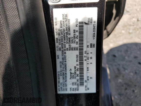 2014 Ford Fiesta SE z VIN 3FADP4BJ9EM176730, wystawiony jako Copart lot #58806365 z przebiegiem 93 814 mil mil oraz Szkoda całkowita • Salvage title. Historia ofert i sprzedaży dostępna na DreamBid. Obrazek 12.