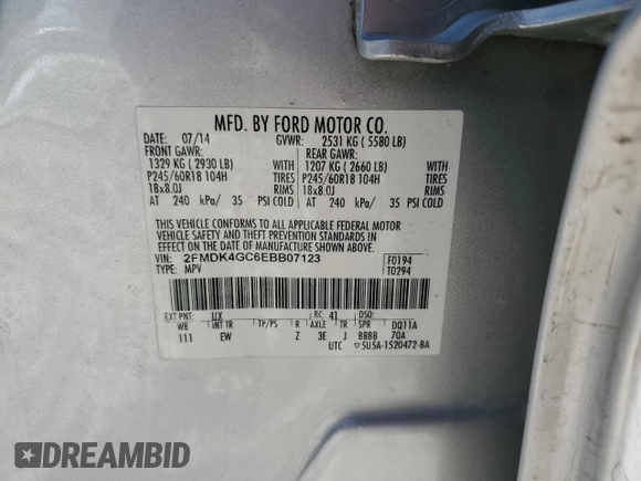 2014 Ford Edge SE with VIN 2FMDK4GC6EBB07123, listed as a Copart auction lot 53920795 with 142,034 mi miles and Salvage title. Bid and sale history available at DreamBid. Image 13.