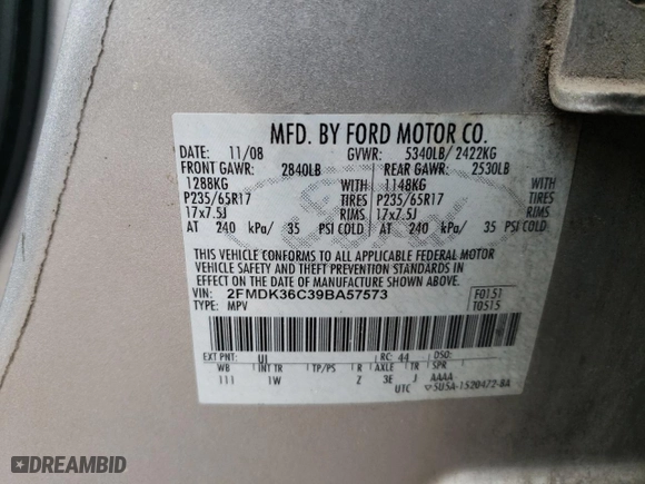 2009 Ford Edge SE with VIN 2FMDK36C39BA57573, listed as a Copart auction lot 49953455 with 159,874 mi miles and Salvage Title. Bid and sale history available at carsss.com. Image 15.