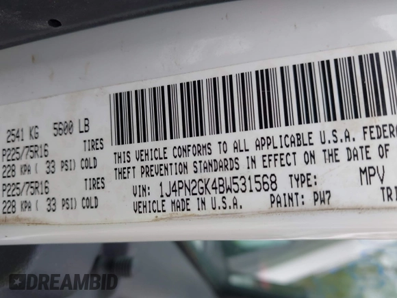 2011 Jeep Liberty Sport with VIN 1J4PN2GK4BW531568, listed as a IAAI auction lot 42203558 with 170,129 mi miles and . Bid and sale history available at carsss.com. Image 9.