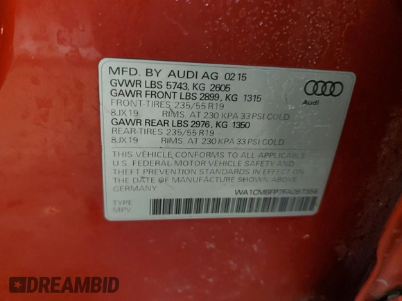2015 Audi Q5 Premium Plus z VIN WA1CMBFP7FA097356, wystawiony jako Copart lot #41605575 z przebiegiem 101 351 mil mil oraz Szkoda całkowita • Salvage title. Historia ofert i sprzedaży dostępna na DreamBid. Obrazek 13.