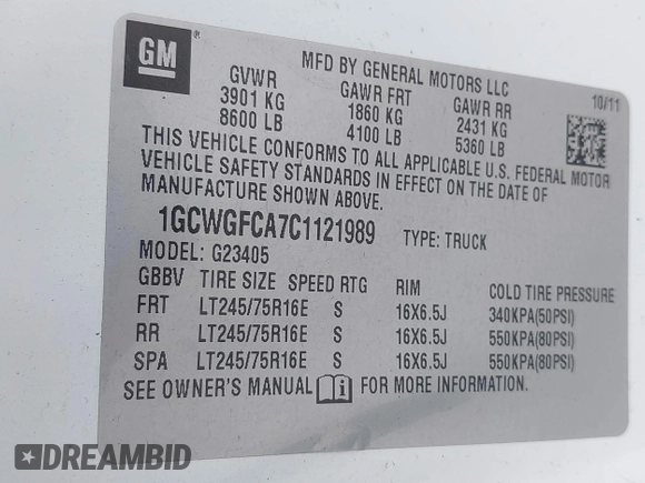 2012 Chevrolet Express Cargo Van with VIN 1GCWGFCA7C1121989, listed as a IAAI auction lot 42118853 with 214,478 mi miles. Bid and sale history available at carsss.com. Image 9.
