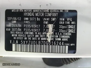 2013 Hyundai Santa Fe Sport with VIN 5XYZUDLB7DG016244, listed as a Copart auction lot 51782725 with 111,966 mi miles and Salvage Title. Bid and sale history available at carsss.com. Image 13.