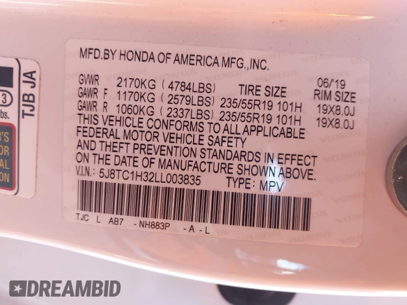 2020 Acura RDX with VIN 5J8TC1H32LL003835, listed as a IAAI auction lot 41475679 with 49,084 mi miles and . Bid and sale history available at DreamBid. Image 9.