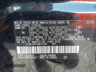2010 Toyota RAV4 Ltd with VIN 2T3DK4DV7AW020588, listed as a IAAI auction lot 41725835 with 192,997 mi miles. Bid and sale history available at carsss.com. Image 9.