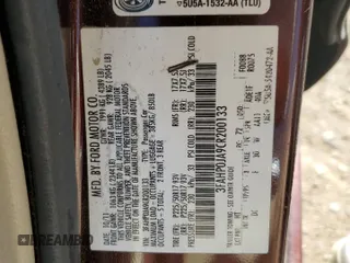 2012 Ford Fusion SEL with VIN 3FAHP0JA9CR200133, listed as a Copart auction lot 45947675 with 59,220 mi miles and Salvage Title. Bid and sale history available at carsss.com. Image 13.