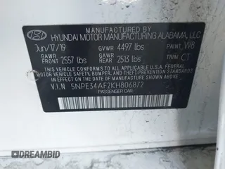 2019 Hyundai Sonata SEL with VIN 5NPE34AF2KH806872, listed as a IAAI auction lot 41825437 with 103,281 mi miles and . Bid and sale history available at DreamBid. Image 9.