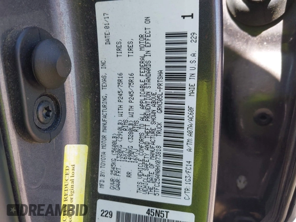 2017 Toyota Tacoma SR5 with VIN 5TFCZ5AN0HX073818, listed as a IAAI auction lot 41755546 with 129,861 mi miles and . Bid and sale history available at DreamBid. Image 9.