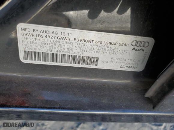2012 Audi A4 2.0T Premium with VIN WAUBFAFLXCN018329, listed as a Copart auction lot 69307744 with 115,750 mi miles and Non Repairable. Bid and sale history available at carsss.com. Image 12.