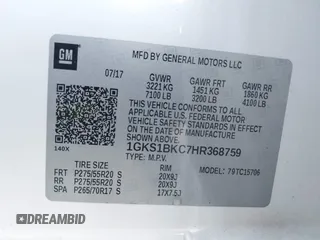 2017 GMC Yukon SLT with VIN 1GKS1BKC7HR368759, listed as a IAAI auction lot 41477644 with 1 mi miles. Bid and sale history available at carsss.com. Image 9.
