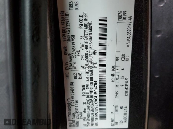 2016 Ford Escape Titanium with VIN 1FMCU9JX9GUB94754, listed as a Copart auction lot 52679435 with 176,075 mi miles and Salvage Title. Bid and sale history available at DreamBid. Image 13.